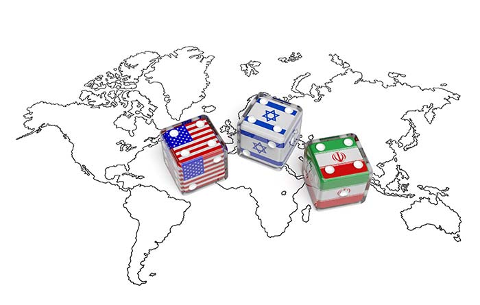 דגלי ישראל, אירן ואמריקה על רקע מפה