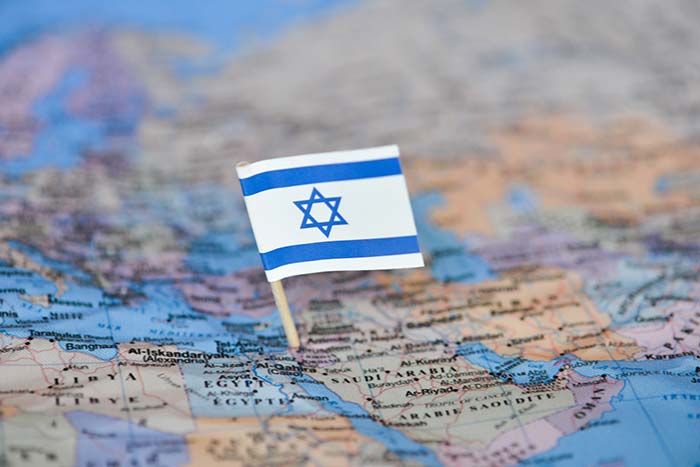 דגל ישראל על מפה עולמית