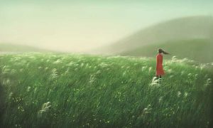 ילדה לבד בשדה